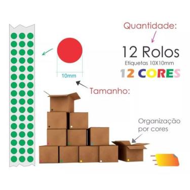 Imagem de Etiqueta Selo Colorida 10mm Kit Com 12.000 unidades / 12 Rolos - Etiqu