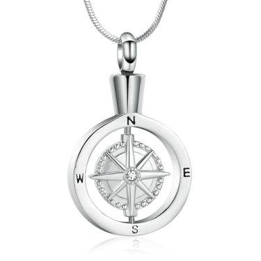 Imagem de Minicremation Bússola, joia de cremação para cinzas funerárias, pingente de medalhão, urna, colar para mulheres e homens, one seize, Metal, não