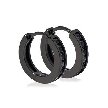 Imagem de Tarsus Brincos de argola hipoalergênicos para homens e mulheres, banhado a ouro 18 k, aço inoxidável para orelhas sensíveis, joia sem níquel 12, 15 mm, 15mm, Aço inoxidável, ouro preto 18k, Zircônia