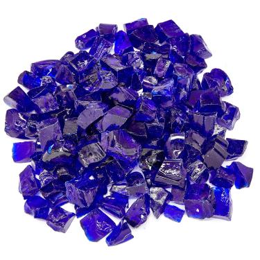 Imagem de TWINKLING Pedra de cascalho de vidro de alto brilho, vidro quebrado, vidro de fogueira para decoração de jardim, 1 a 3 cm, pote de 90 g (azul cobalto)