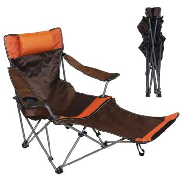 Imagem de MCCKLE Cadeira de acampamento com apoio de cabeça para os pés e bolsa de armazenamento, cadeira de acampamento reclinável dobrável portátil com descanso para os pés para adultos, acampamento, praia,