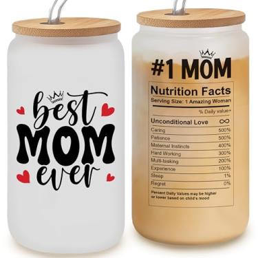 Imagem de Presentes de Dia das Mães para a Mãe - Best Mom Ever Copo de Vidro Fosco de 473 ml, Caneca de Café para Mamãe, Ideias de Presente para Mamãe, Presente de Aniversário Engraçado para Ela, Copo de