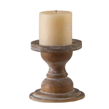 Imagem de SOFE Suporte de vela de madeira rústica, suporte de vela marrom chique gasto de 16 cm de altura, suportes de vela de fazenda para velas de pilar, suporte de vela para mesa de sala de jantar, lareira