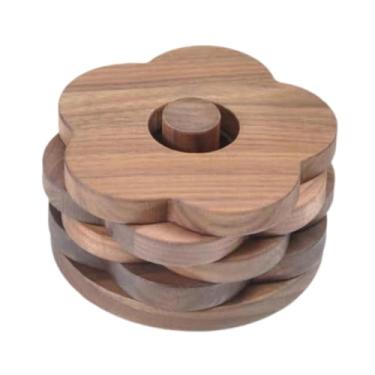 Imagem de Fenteer Porta-copos de madeira para bebidas com porta-copos para canecas de chá, mesa de café e bar, Noz