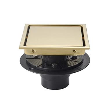 Imagem de SISEHO Ralo de Piso de Chuveiro Invisível Quadrado de 6" Dourado, Flange de Ralo de Piso de Banheiro Removível, Insira Ladrilhos para Filtragem Na Tampa Da Placa Da Grade, Trefilaç (, Ouro Escovado)