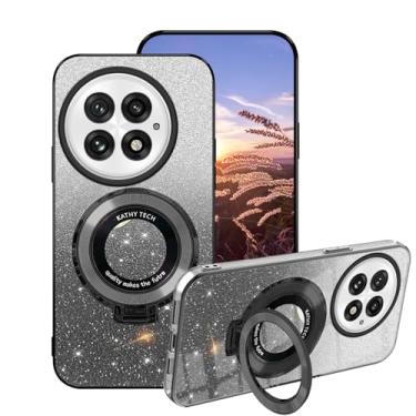 Imagem de Wousunly Capa para OnePlus 13 capas de silicone com suporte de anel, capa para celular OnePlus 13 com glitter transparente camada dupla removível TPU macio à prova de choque capa fina de luxo (preto)