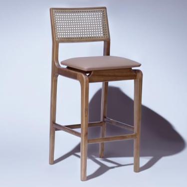 Imagem de Banqueta Luxo Apache Madeira Maciça Encosto Em Palha Potuguesa, Balcão Cozinha Bares Area Gourmet