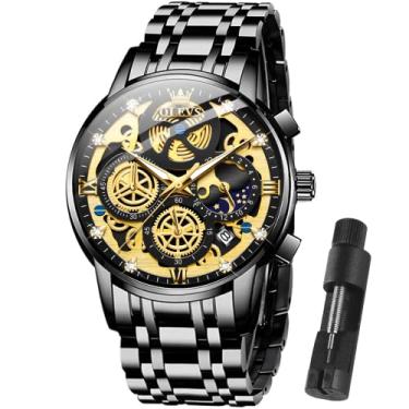 Imagem de OLEVS Relógio masculino de aço inoxidável, luxuoso, cronógrafo de diamante, multifunções, relógio de pulso com data, negócios, clássico, vestido para homens, presente para homens, reloj de Hombre