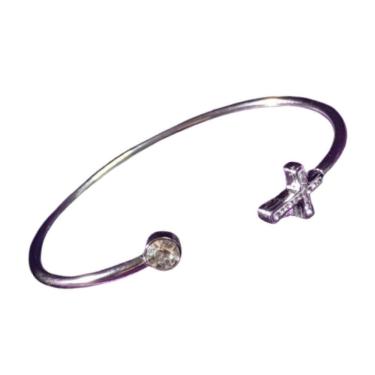 Imagem de Bracelete Pulseira Delicada Cruz Cravejada Prata Aço Zirconi