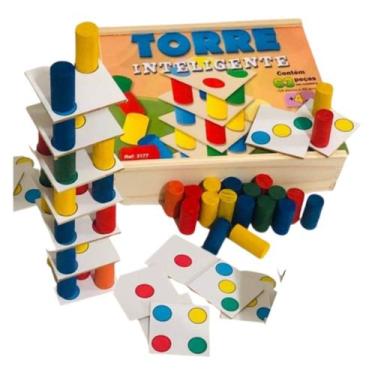 Imagem de Jogo Torre inteligente Pedagógico com 63 Peças em MDF - Zaramela
