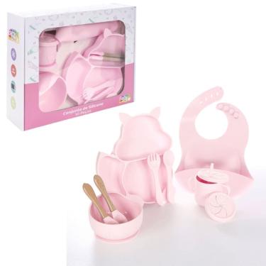 Imagem de Kit 10 Pçs Alimentação Para Bebê Silicone Infantil Ventosa Rosa