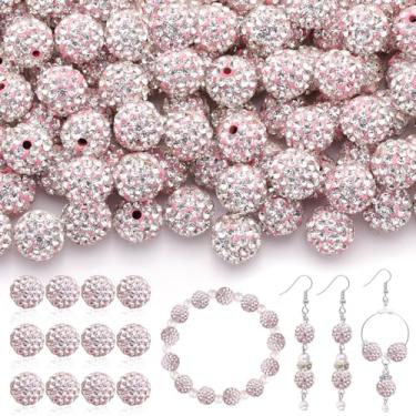 Imagem de 120 peças de contas de strass de 10 mm para fabricação de joias, contas de bola de discoteca Shamballa redondas brilhantes e brancas rosadas a granel, argila de cristal brilhante de Natal para