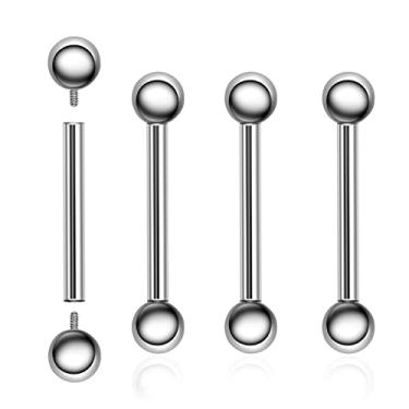 Imagem de ZYTAIJEW 4 peças 16G 6 mm/8 mm/10 mm/12 mm G23 titânio roscado internamente 3 mm bola bico língua escudo anel barra piercing joia, Titânio, Sem Pedra Preciosa
