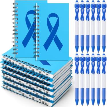 Imagem de Weekgrat 24 blocos de notas de conscientização do câncer de cólon, canetas retráteis de fita azul, cadernos de câncer retal de próstata, mini canetas esferográficas de fita azul, prevenção de abuso,