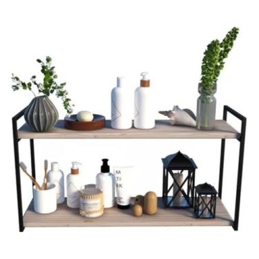 Imagem de Prateleira Industrial Suspensa 2 Níveis Madeira e Metal Preto 80 cm