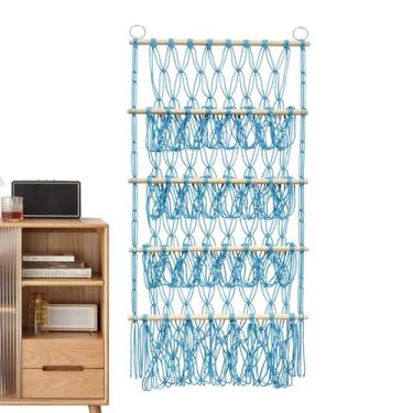Imagem de Suporte para animais de pelúcia – Rede de armazenamento de brinquedos pequena com 4 camadas – Armazenamento de pelúcia Boho, organizador de brinquedos de macramê, rede ajustável em altura para