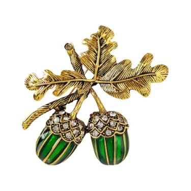 Imagem de Shejuety Broche retrô de bolota requintado esmaltado com folhas de carvalho decoração de cristal adequado para cachecóis de botão crachás lapelas agulhas saias chapéus bolsas e outros acessórios joias