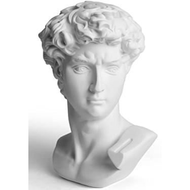Imagem de Garwor Esculturas de cabeça de estátua de David Michelangelo David 15 cm busto clássico grego romano decoração de casa decoração de escritório