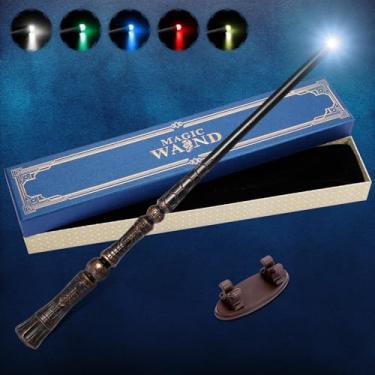 Imagem de Light Up Magic Wizard Wand with 5 Static Light Colors, Rechargeable Illuminating Resin Witch Wand for Kids Collection Cosplay, with Mini Stand Display, Rune
