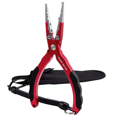 Imagem de Crazy Shark Alicate de pesca profissional cortadores de carboneto de tungstênio anel dividido alicate removedor de anzol suporte de peixe (vermelho escuro)