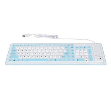 Imagem de Teclado de silicone dobrável QANYEGN, teclado de silicone com fio USB de 103 teclas, teclado de borracha macia flexível mudo para PC Lapto (Blue)