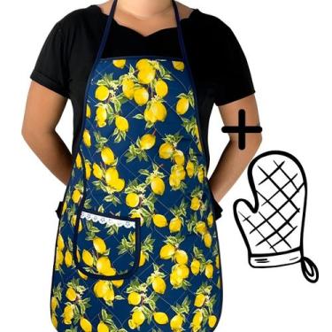 Imagem de Avental Cozinha c/ Bolso e Luva Estampado Matelado Forro Impermeável -
