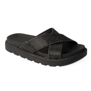 Imagem de Sandália Vizzano Papete Rasteira Strass Tira Grossa 6459-122, Preto, 3