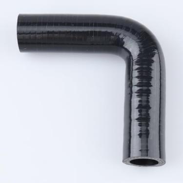 Imagem de ID 0,75" (19 mm), 90 graus cotoveleiro, comprimento da perna 3,5" (90 mm), espessura da parede 0,18" (4,5 mm), 3 camadas reforçadas, pressão máxima de 80 PSI, mangueira de silicone pura automotiva universal, preto (sem logotipo)