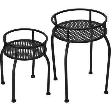 Imagem de JOGO 2 PEÇAS MESAS DECORATIVAS LATERAIS REDONDAS HOME&CO METAL PRETO -
