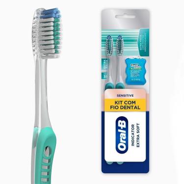 Imagem de Escova Dental Oral-B Sensitive Indicator Extra Macia 2 Unidades + Fio Dental Satin Floss