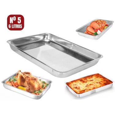 Imagem de Assadeira Forma Retangular De Alumínio Travessa Tabuleiro Bandeja Grande Alta Multiuso 6 Litros