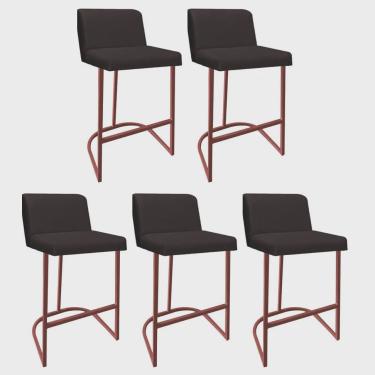 Imagem de Kit 05 Banquetas Com Encosto Noah Luxo Confort Bistrô Cozinha Ferro Bronze Sintético Marrom - Ahz Móveis