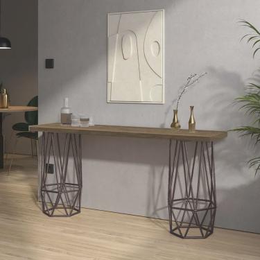 Imagem de Mesa Aparador Buffet Balcão Caleb 90 cm Industrial Ferro Marrom Tampo 100% mdf Freijó -...