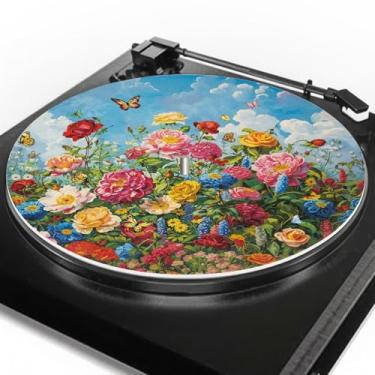 Imagem de GLENLCWE Tapete para toca-discos de jardim flor azul céu azul 30,5 cm tapete antiderrapante antiderrapante para melhor ajuste de som, vinil jogador vintage