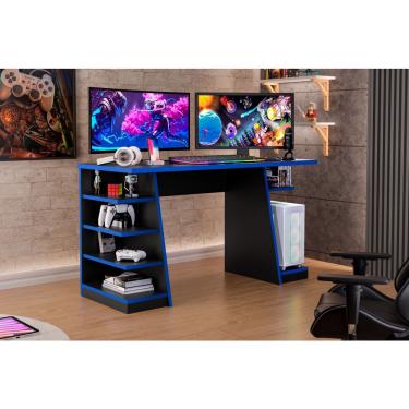 Imagem de Mesa Gamer Escrivaninha Max Para Escritório Quarto Preto com Azul