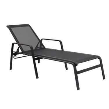 Imagem de Espreguiçadeira Para Piscina Reforçada Aluminio Tela Sling Preto