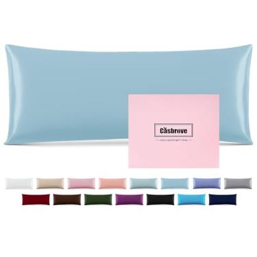 Imagem de Capa de almofada de seda para travesseiro de corpo fronha macia fronha de almofada de seda amoreira para dormir (azul bebê, 50 x 137 cm, 1 peça)