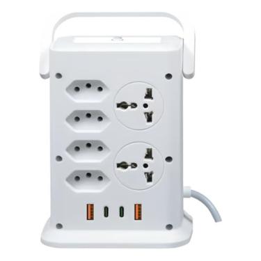 Imagem de Filtro de Linha Torre 14 Tomadas 2500W com 2 USB e 2 USB-C, Proteção Contra Sobrecarga, Luz Noturna e Alta Performance