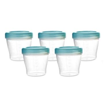 Imagem de Kit 5 Potes Para Papinhas e Leite Materno Azul 150ml Kababy