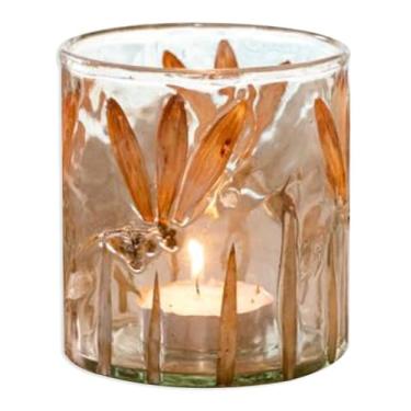 Imagem de 100 North PD Home & Garden Decoração Botânica para Casa e Eventos 9 x 7 cm Vidro Tealight Castiçal Votivo Recipiente Recipiente Feito com Flores Prensadas Verdadeiras, Pétalas Marrom Dourado Laranja