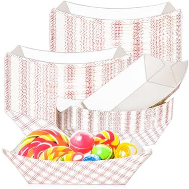 Imagem de MotBach Pacote com 80 bandejas de papel quadriculadas de 1/2 libras para barcos de papel descartáveis, recipientes de pratos, mini kraft, para lanche, pipoca, sobremesa, molho para churrasco, taco