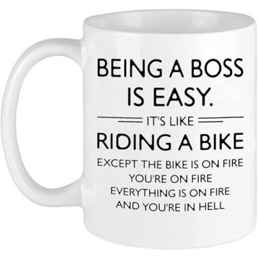 Imagem de Bioprocess Caneca de café e leite de 325 ml Being a Boss is Easy It's Like Riding a Bike Presentes engraçados para Boss Office