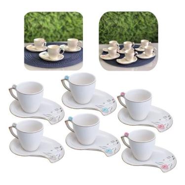 Imagem de Conjunto 6 Xicaras 90ml Com Pires Porcelana Luxo Para café Wolff