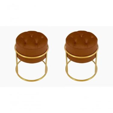 Imagem de Kit 2 Puff Banqueta Estofado Decorativo Base De Ferro Capitonê Suede Terra Cota Do Lar Móveis E Decoração