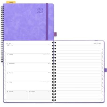 Imagem de POPRUN Agenda semanal Planner 2025-2026 (grande 21 x 26 cm), calendário acadêmico (25 de julho a 26 de junho) Livro de compromissos com abas mensais, capa macia em espiral, bolso interno, 100 g/m²