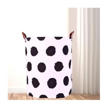 Imagem de Cesto Organizador Multiuso Tecido Dobrável Roupa Brinquedos Lavanderia(Bolinhas)