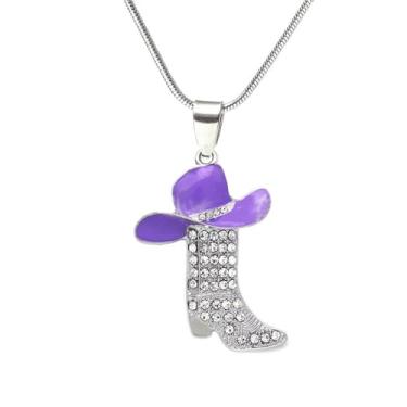 Imagem de Colar com pingente de botas de vaqueira ocidental de strass para mulheres, delicado, hippie, boêmio, cristal da sorte, charme, chapéu de caubói esmaltado, corrente de cobra, colares gargantilhas