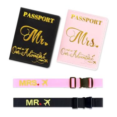 Imagem de Mr and Mrs Alças de bagagem para malas com porta-passaporte combinando, conjunto de presente de viagem de casamento de lua de mel para casais, presentes de chá de panela, recém-casados, noiva, dia dos