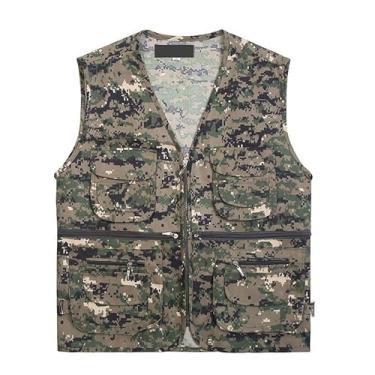 Imagem de Colete De Pesca Leve Masculino, Colete De Pesca Sem Mangas Com Vários Bolsos Respirável E Camuflado Para Atividades Ao Ar Livre Masculino, Casaco Impermeável E À Prova Vento(Green,XX-Large)
