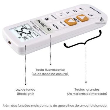 Imagem de Controle Remoto Universal para Ar Condicionado split com visor luminos